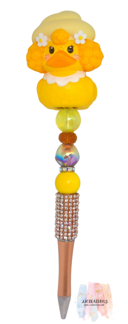 π€β¨ Cute Yellow Duck Beaded Pen β Handmade Chunky Sparkle Pen β¨π€
