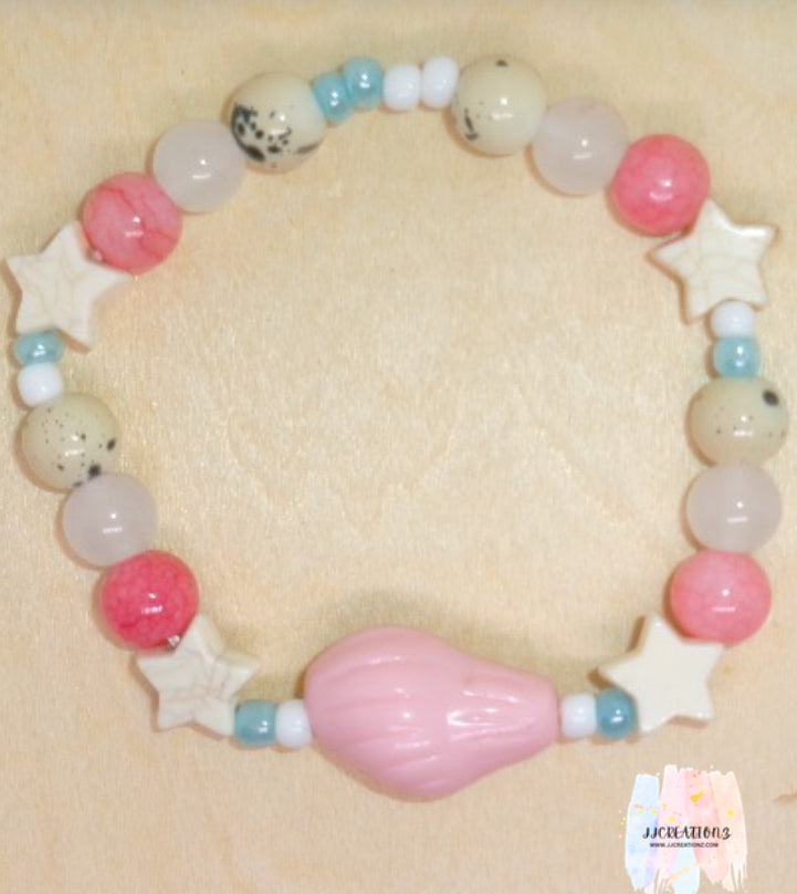 🌺 Pink Seashell & Star Beaded Bracelet – Beachy, Cute & Handcrafted