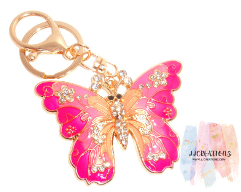 Pink Crystal Butterfly Keychain – Elegant Enamel & Rhinestone Bag Charm