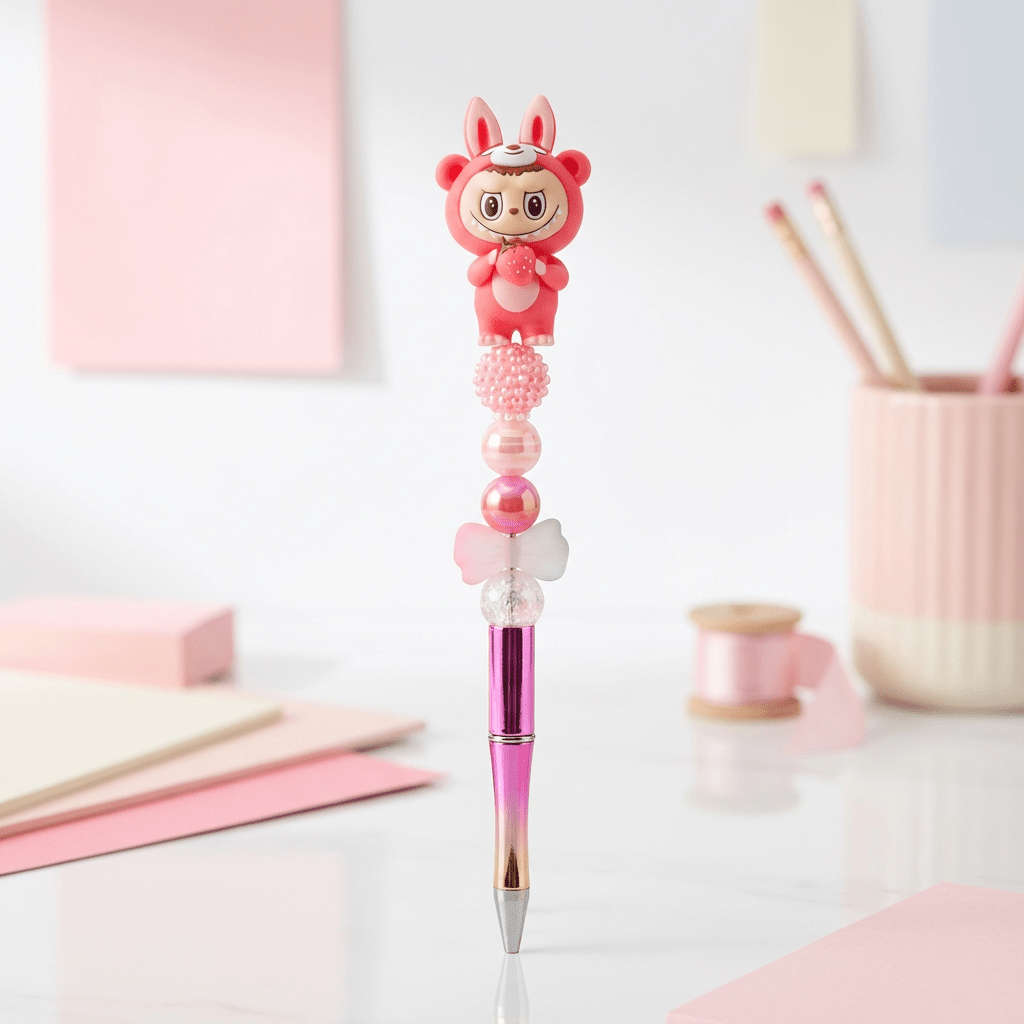 ✨ Pink Bunny Character Beaded Pen – Cute Kawaii Writing Accessory ✨
