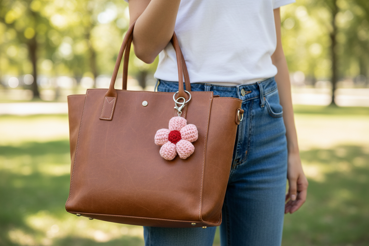 Handmade Crochet Flower Keychain – Pink Floral Charm