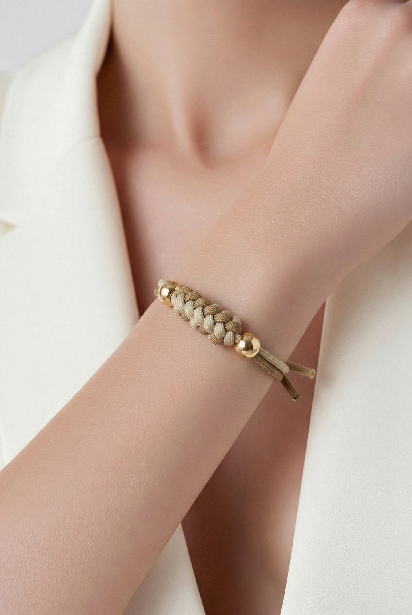 Beige Adjustable Cord Bracelet – Minimalist Braided Bracelet