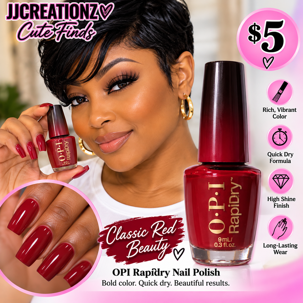 OPI RapiDry Nail Polish – Classic Red Beauty | Quick-Dry Nail Color – 9mL