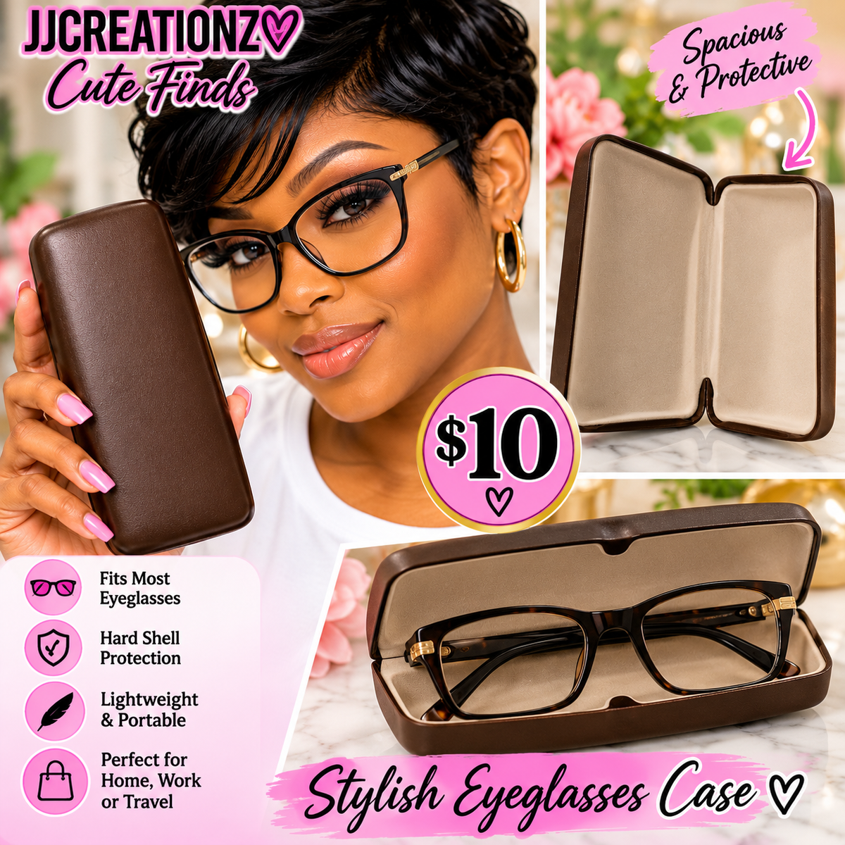 Classic Brown Hard-Shell Eyeglasses Case – Protective Glasses Storage & Travel Case