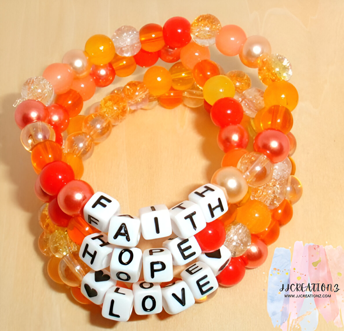 š§” Faith ⢠Hope ⢠Love Bracelet Stack ā Orange Glow Edition š§”