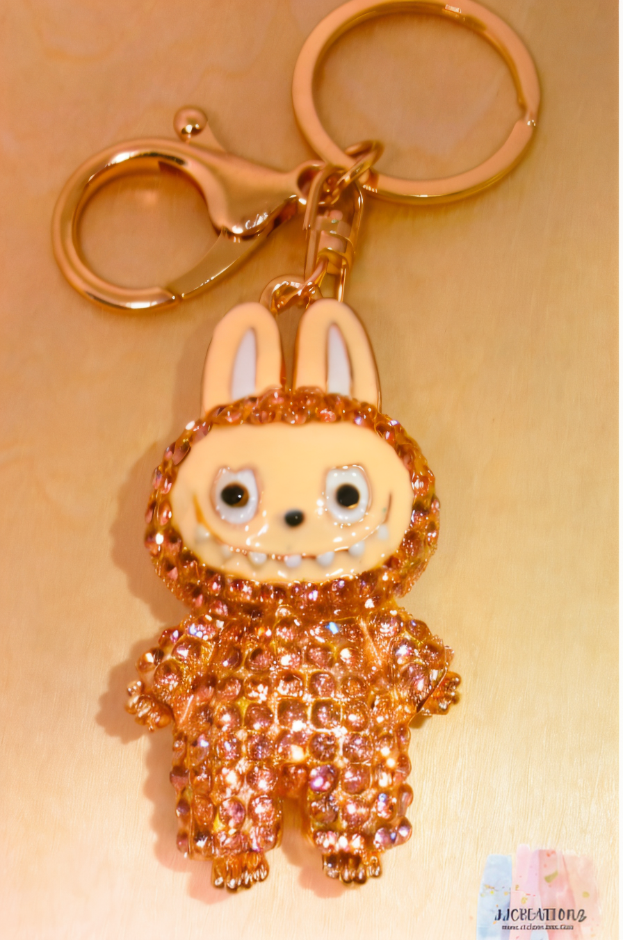 ✨ Crystal labubu Bunny Keychain – Sparkling Rhinestone Charm with Gold Finish