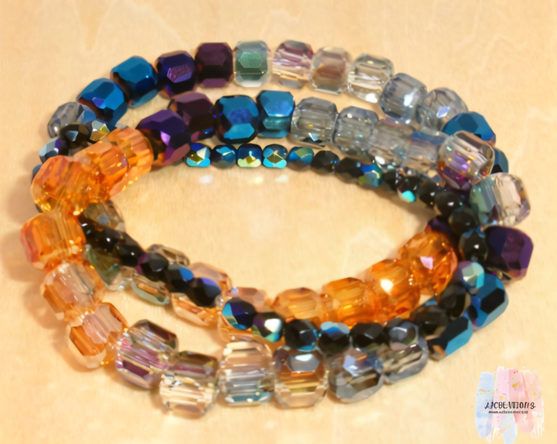 ✨ Crystal Beaded Stretch Bracelet Set – Blue, Amber & Clear Tones