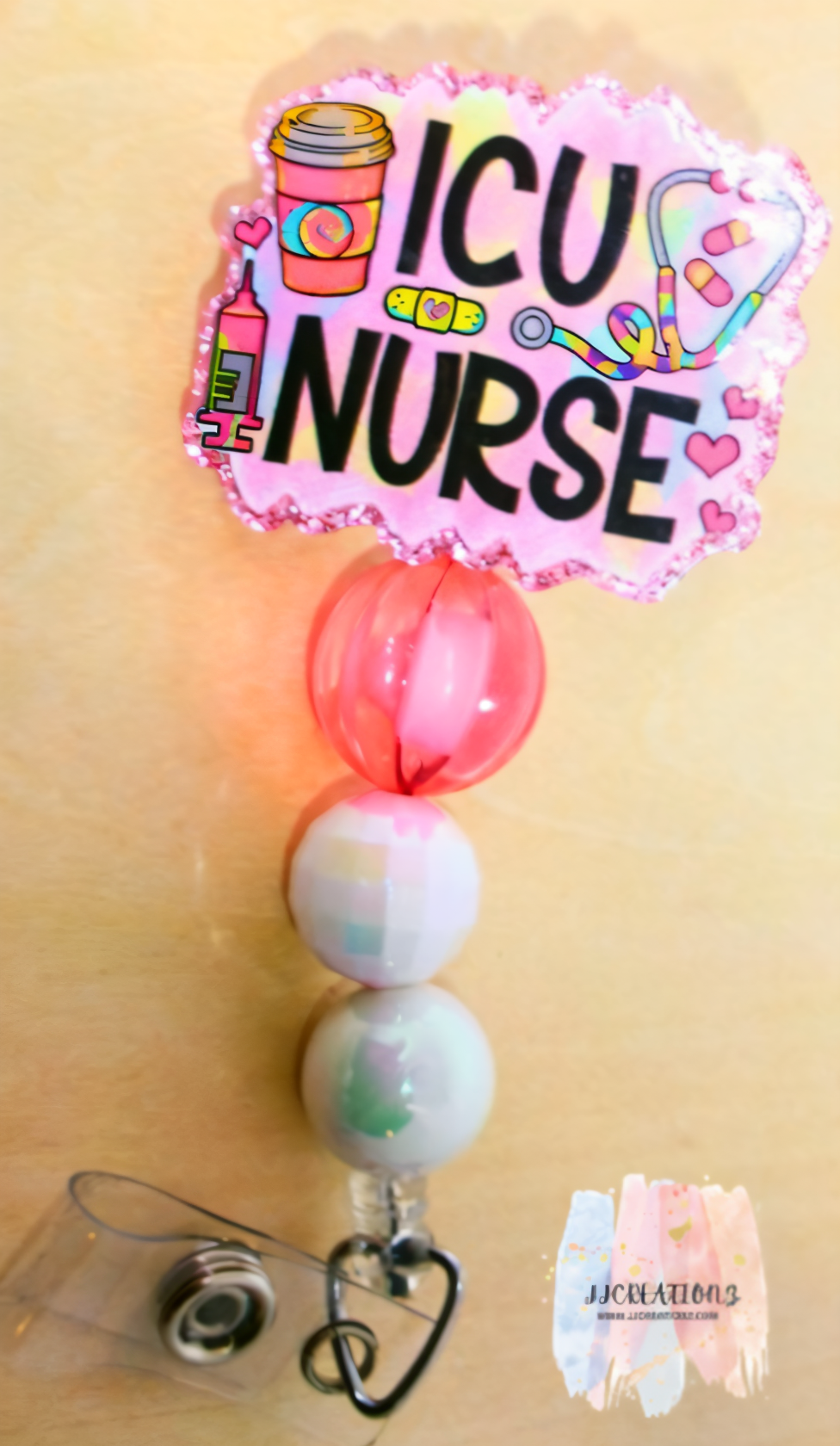 ICU Nurse Badge Reel – Cute Beaded Retractable ID Holder