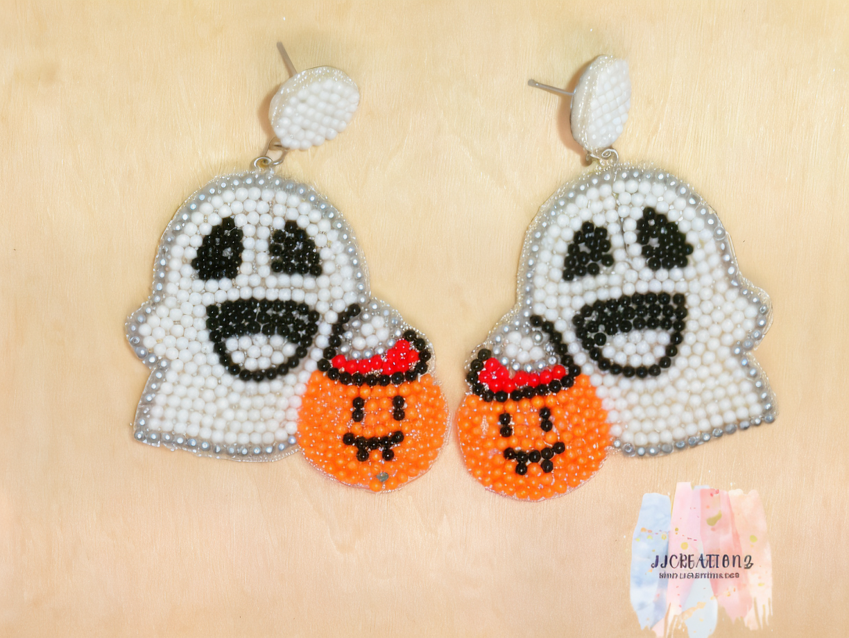 White Ghost Beaded Earrings