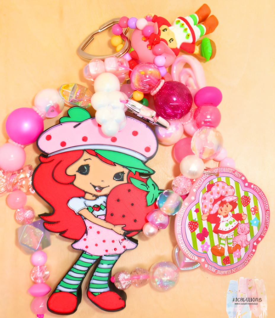๐ Strawberry Shortcake Pink Beaded Bag Charm โ Cute Girly Accessory ๐