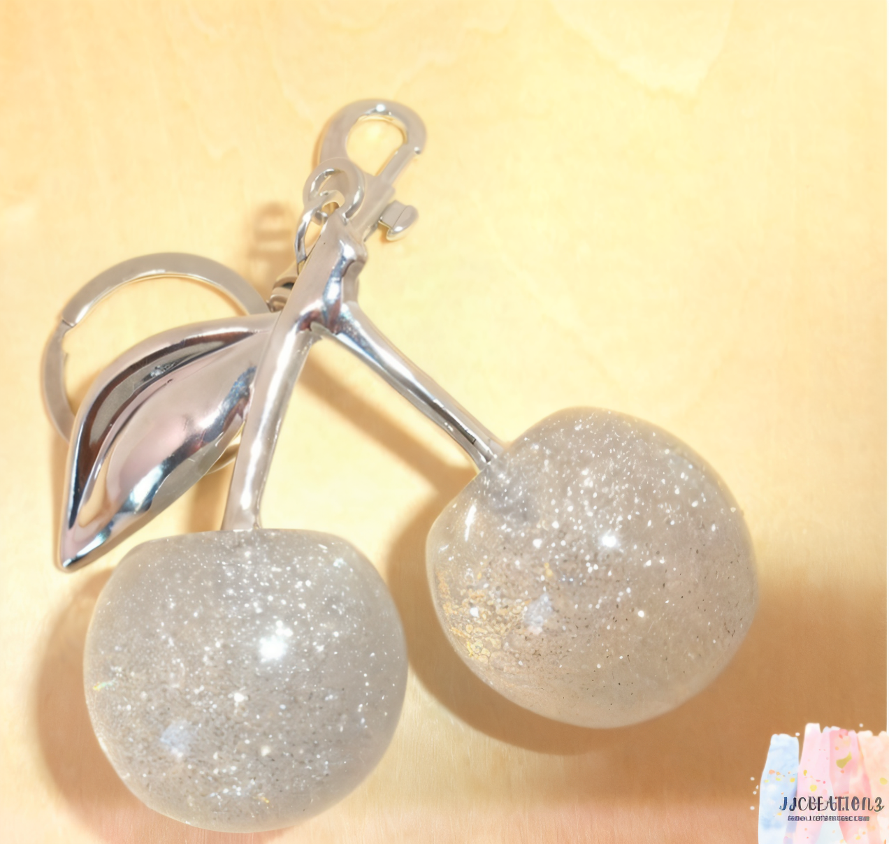 ✨ Silver Glitter Cherry Keychain – Stylish & Fun Accessory
