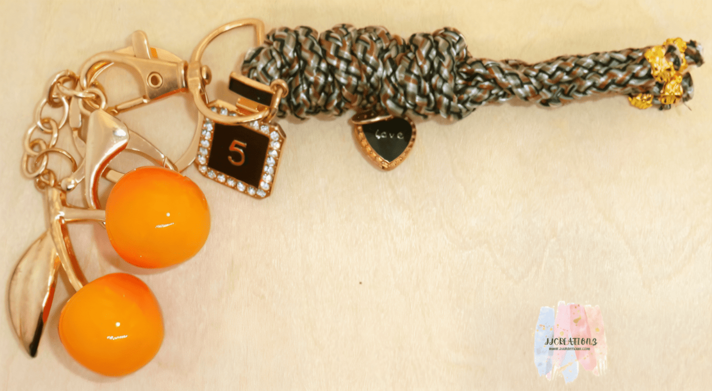 🍒 Cherry & Love Charm Keychain with Braided Tassel