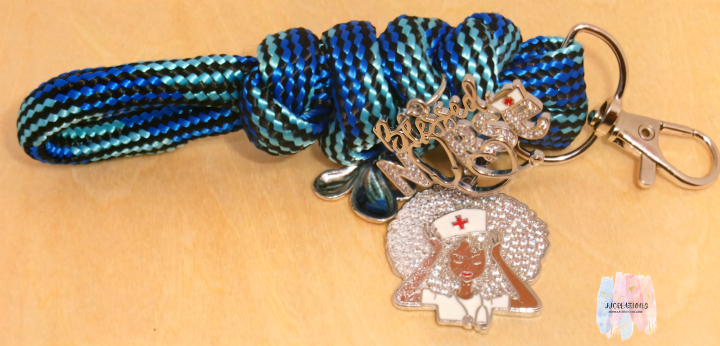 💙 Blessed Nurse Rope Keychain with Sparkling Charms