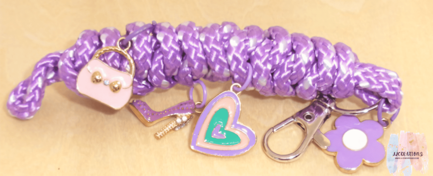 π Fashionista Rope Keychain with Charms β Purple Braided Bag Accessory