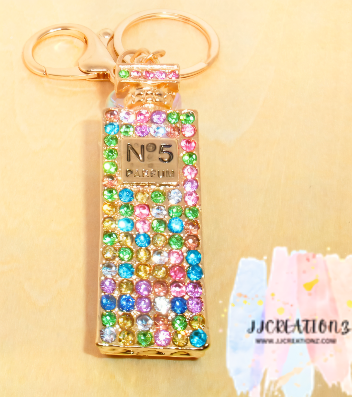 ๐ Sparkling Perfume Bottle Keychain โ Multicolor Crystal No. 5 Design