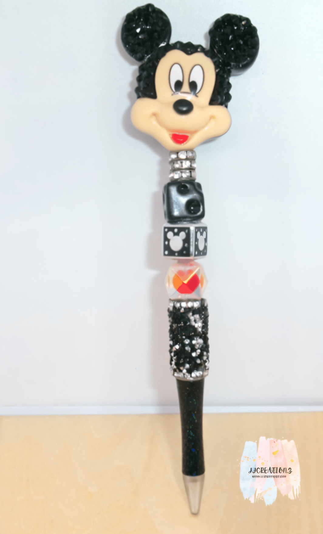 🖤✨ Mickey-Inspired Beaded Pen – Handmade Chunky Glitter Pen ✨🖤