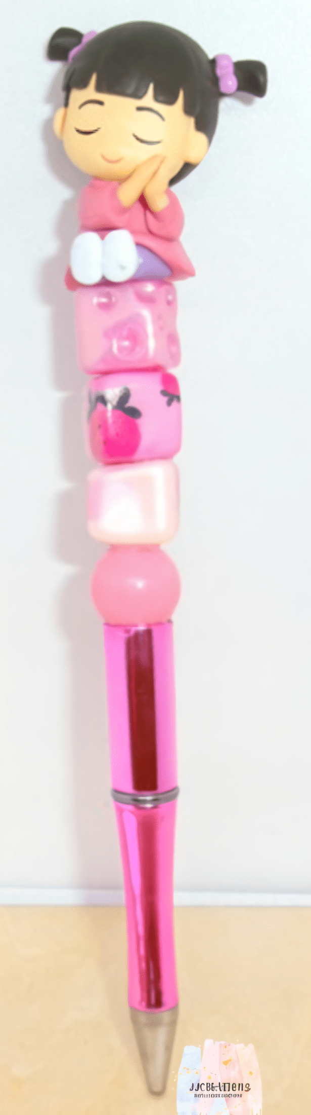 🌸 Pink Sleeping Girl Character Beaded Pen – Sweet, Dreamy & Perfect for Daily Writing