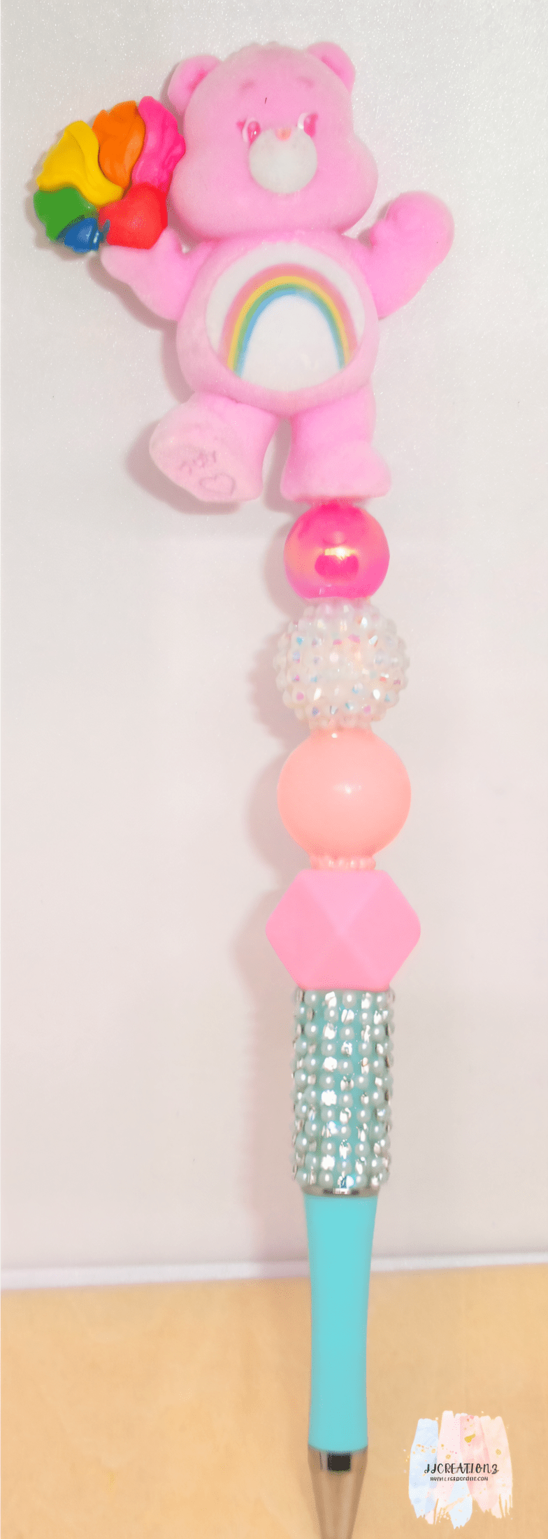 πβ¨ Rainbow Care Bear Beaded Pen β Handmade Chunky Pen for Cute Stationery Lovers β¨π