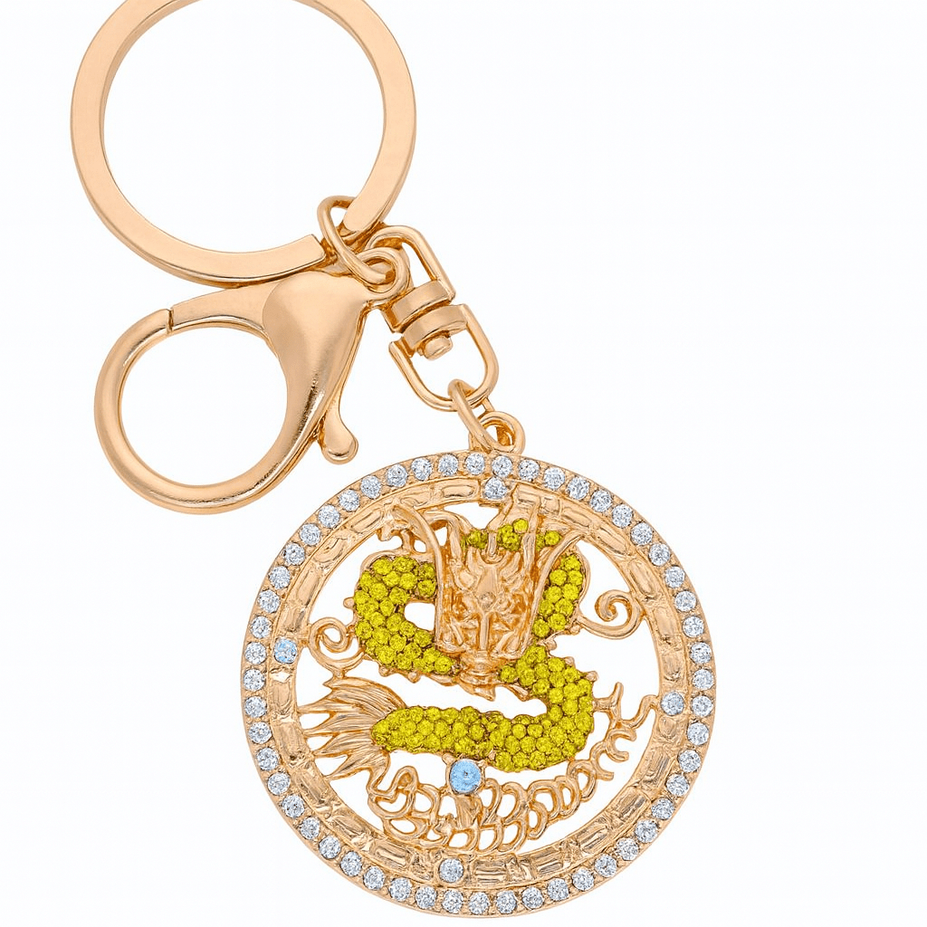 Gold Dragon Rhinestone Keychain