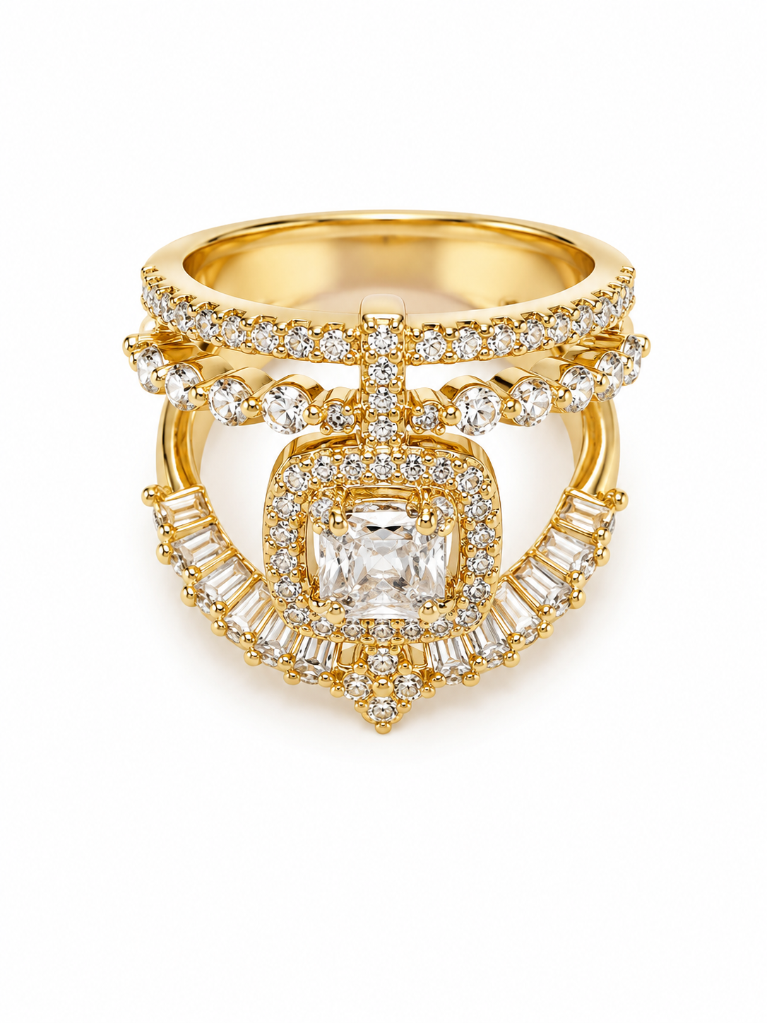 Royal Radiance Crystal Statement Ring – Gold-Tone Luxury Cocktail Ring