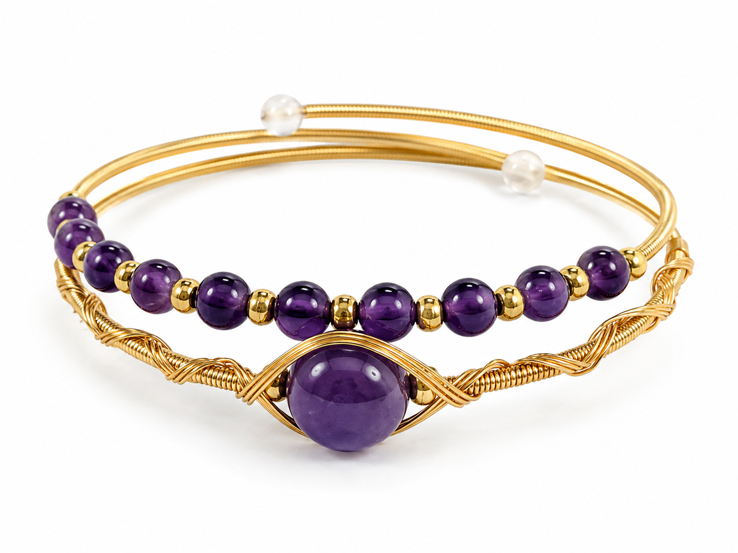 Purple Gemstone Wire-Wrapped Bracelet – White Studio Background