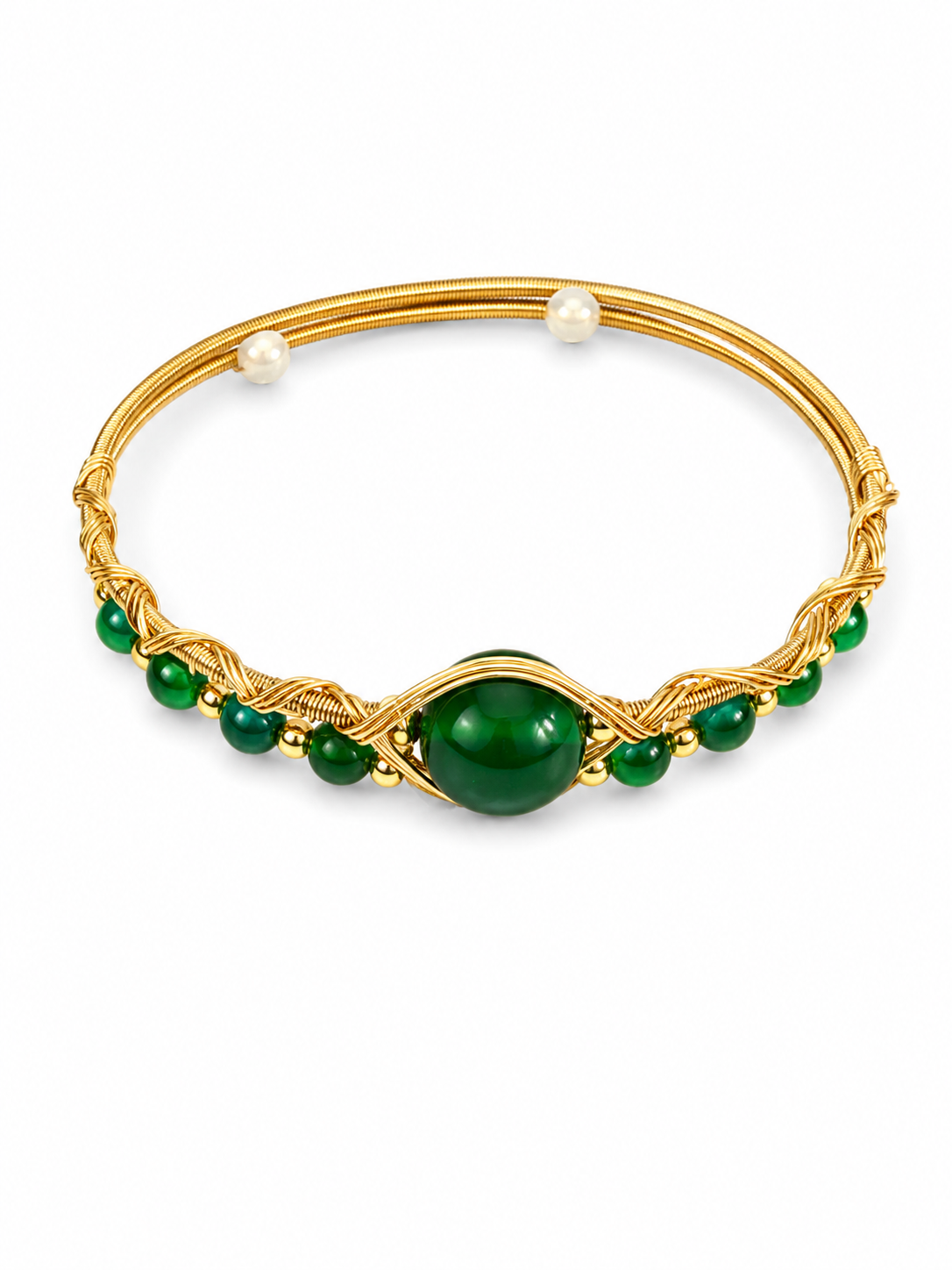 Handcrafted Green Beaded Wire-Wrapped Bracelet