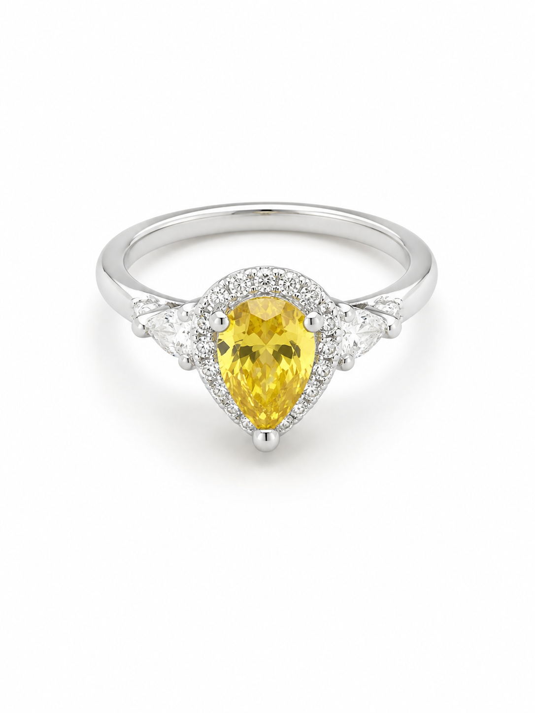 Pear-Cut Yellow Gemstone Halo Ring