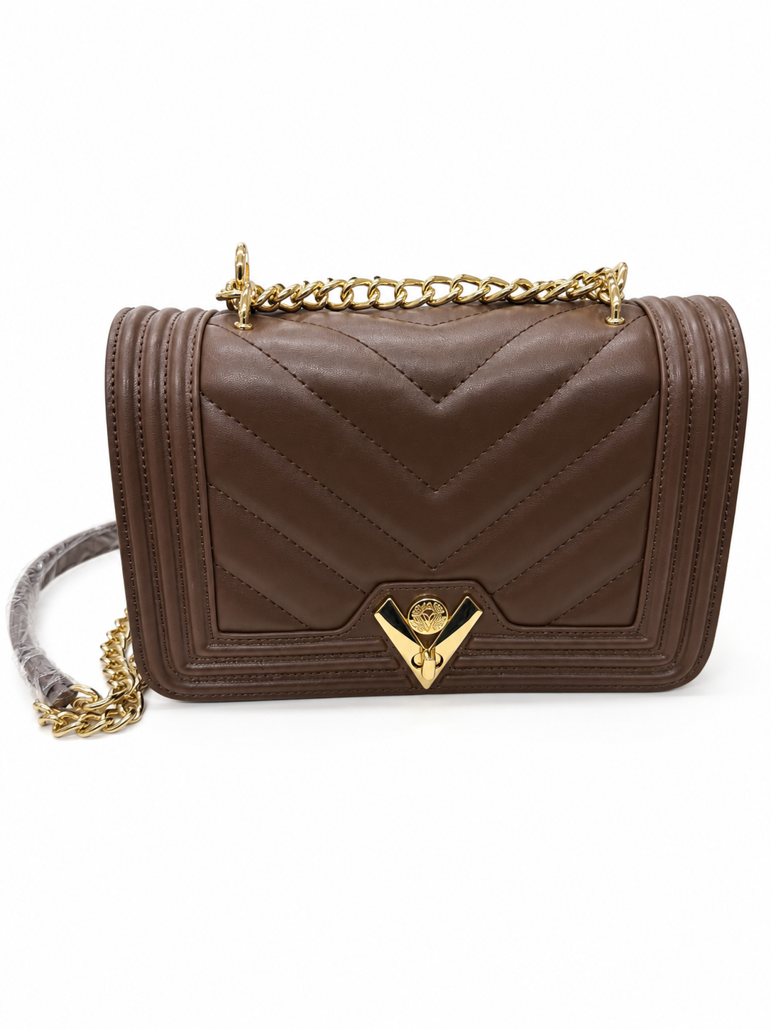 Brown Quilted Chain Shoulder Bag – Product Description