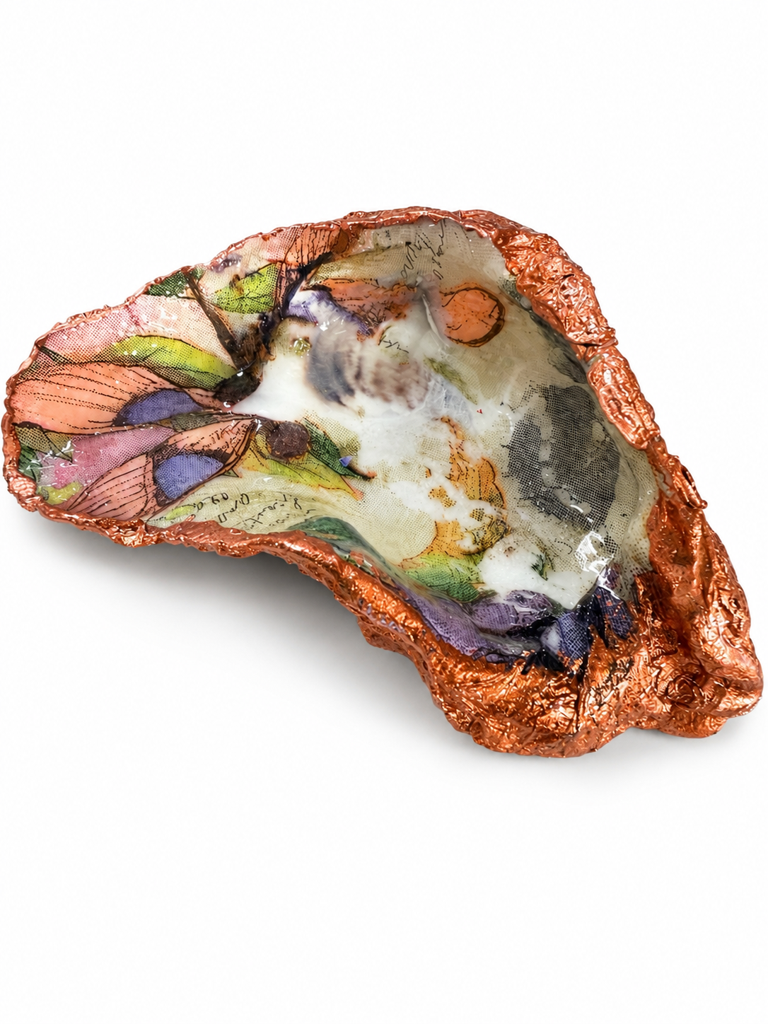 Handcrafted Floral Resin Trinket Dish with Copper Edge – Abstract Decorative Catchall Tray