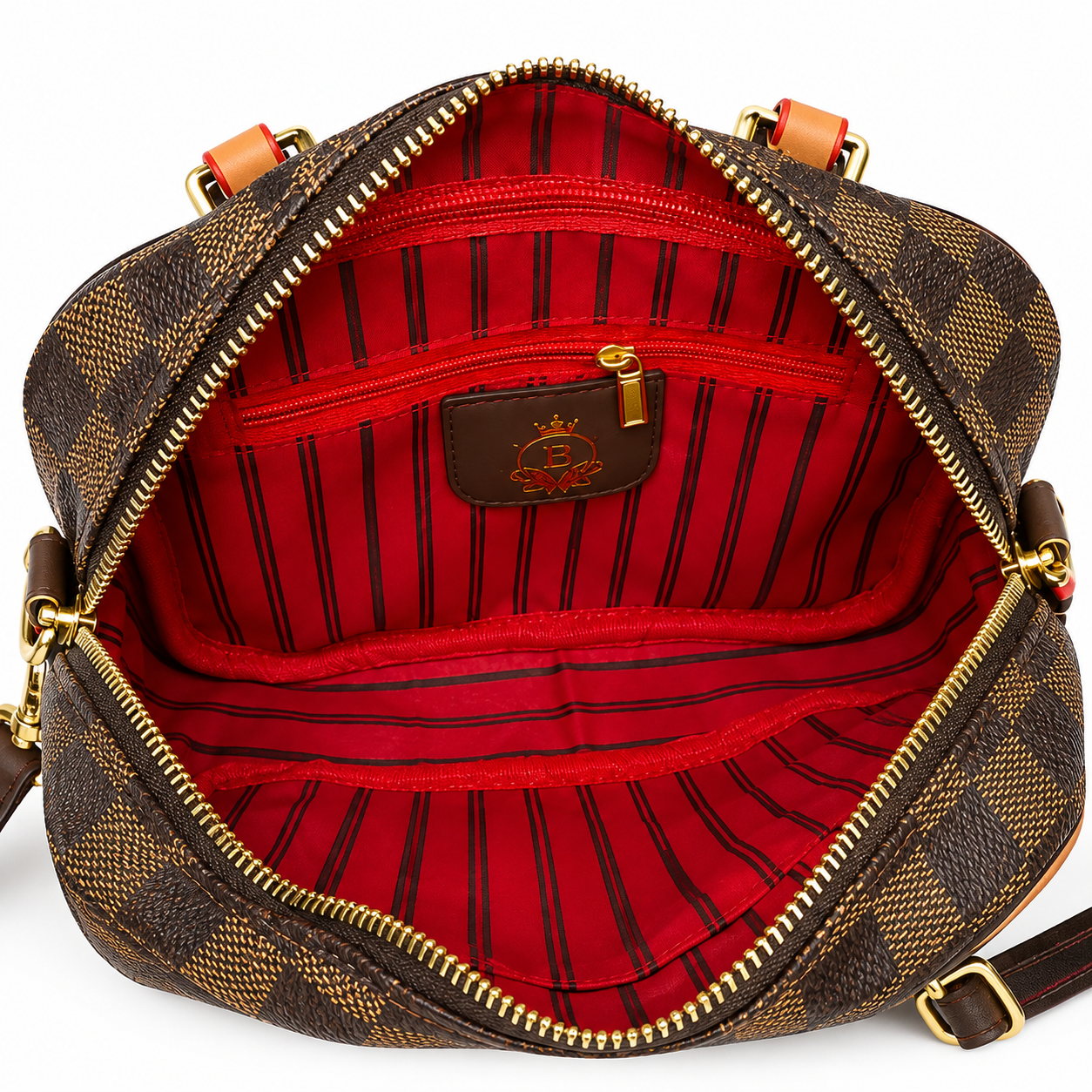 Classic Checkered Crossbody Bag with Silk Scarf