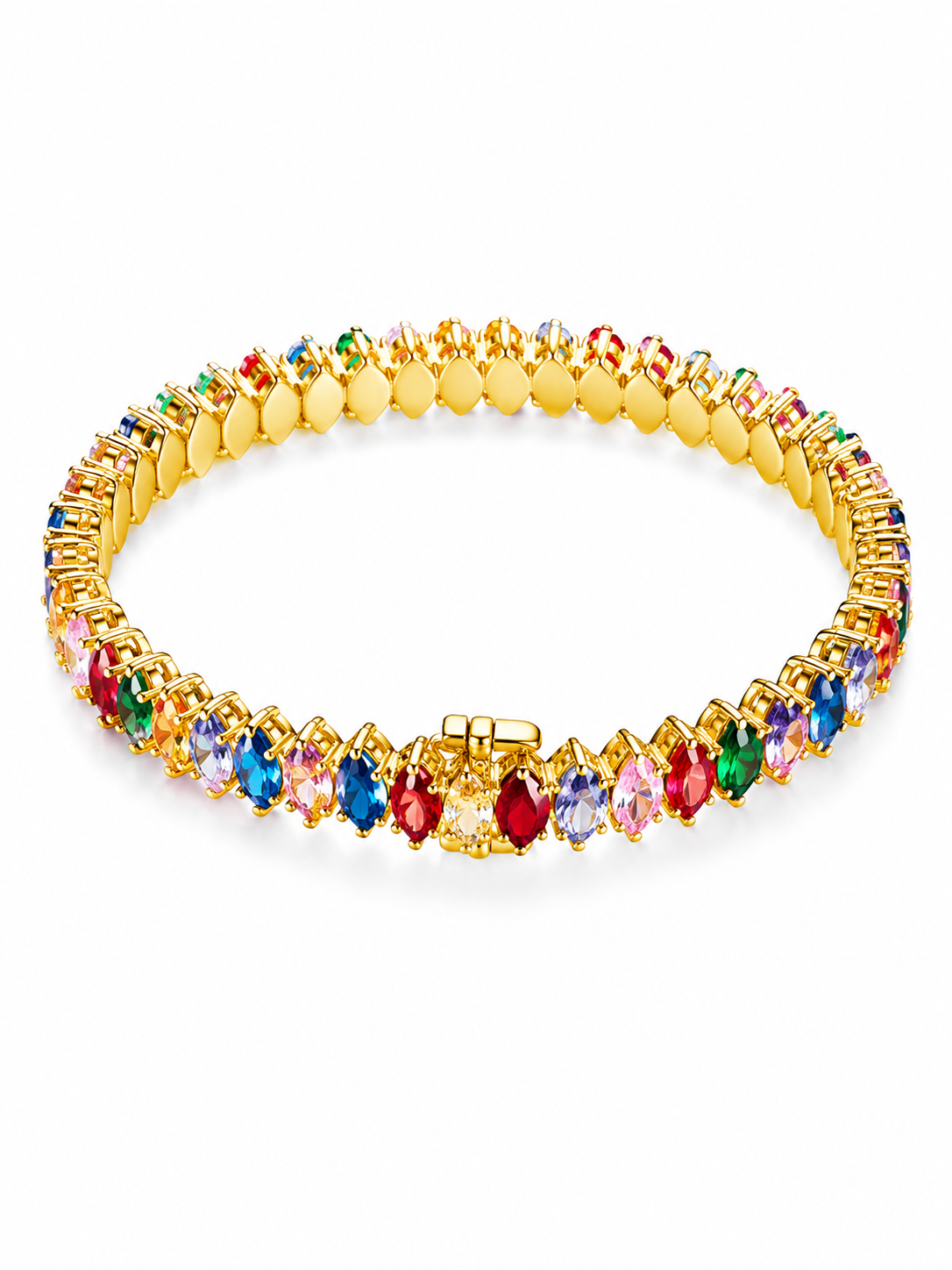 Rainbow Crystal Tennis Bracelet – Gold-Plated Non-Tarnish