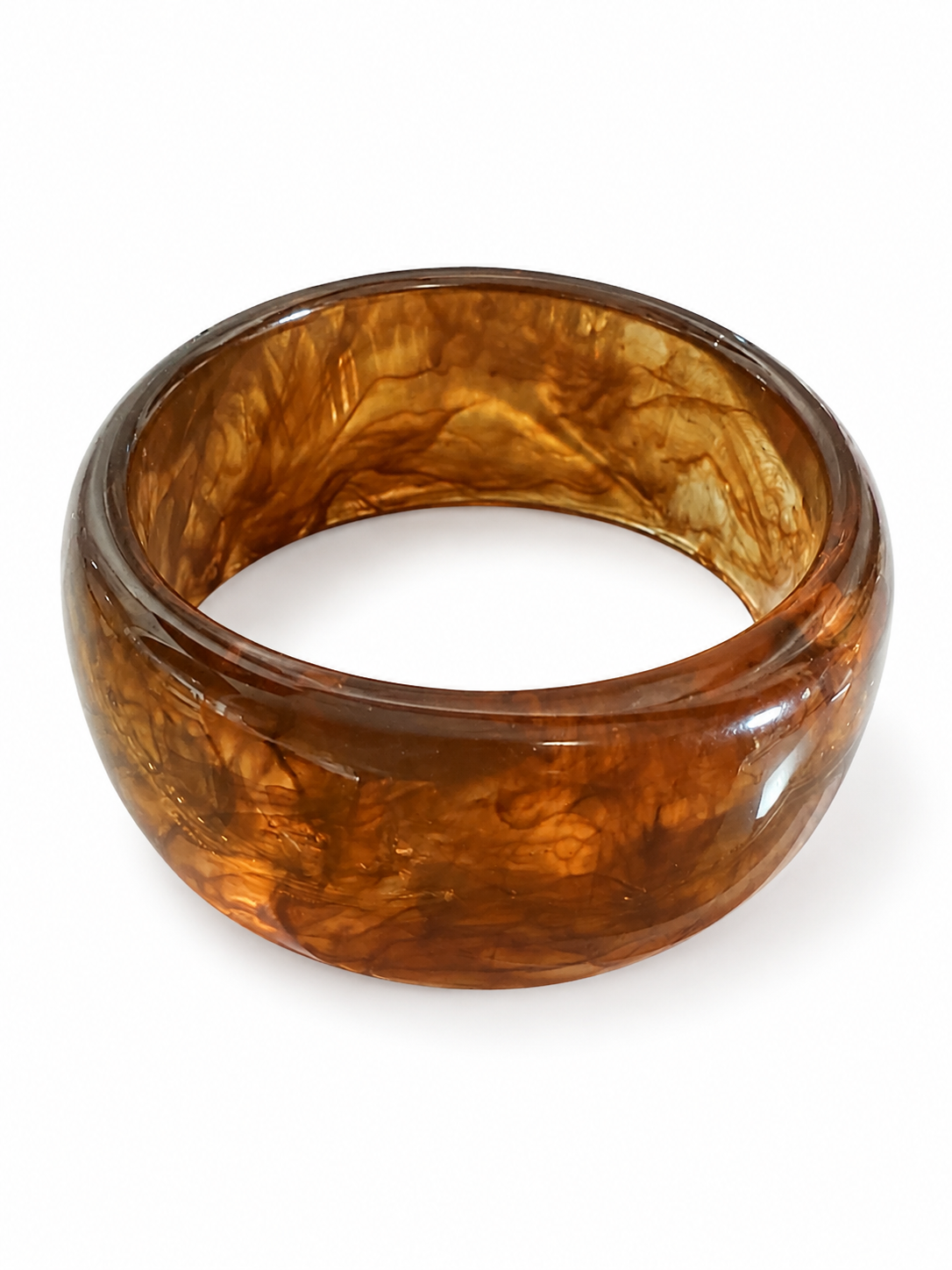 Amber Marbled Wide Resin Bangle Bracelet