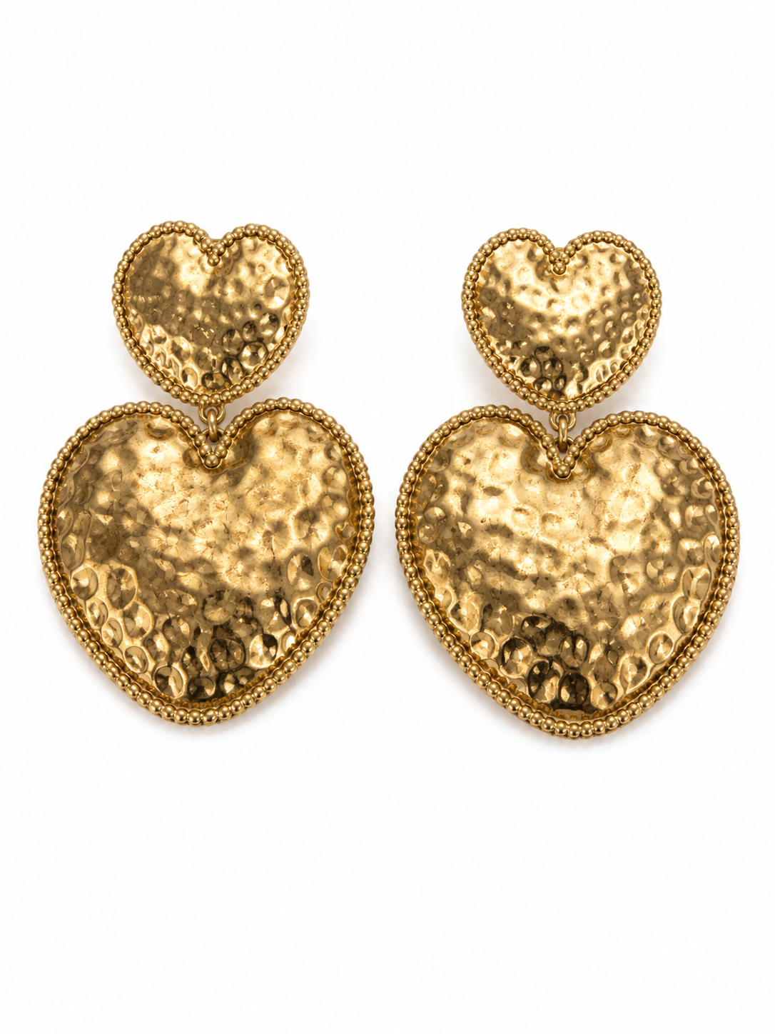 gold-tone double-heart drop earrings