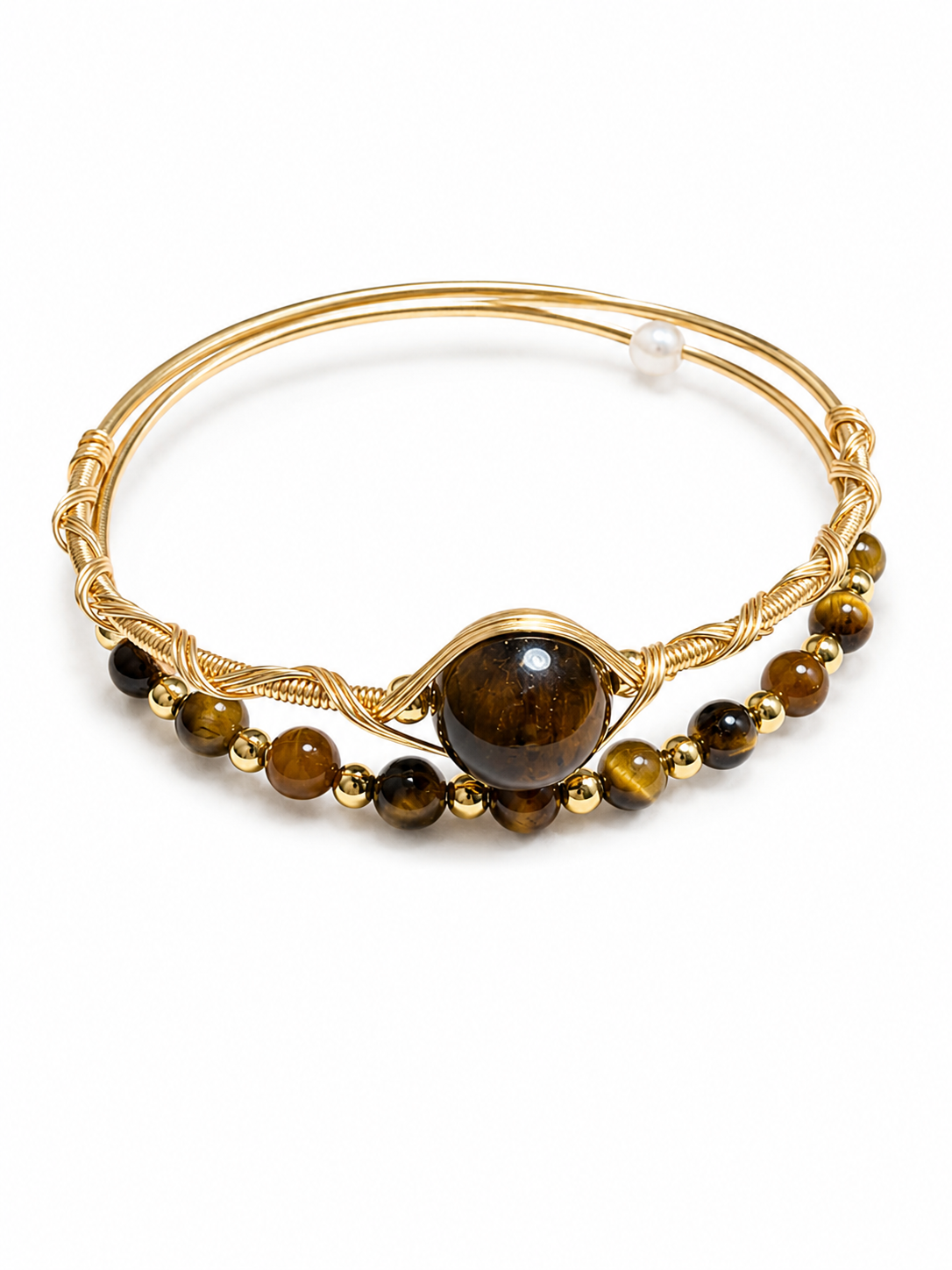Tiger’s Eye Gold Wire-Wrapped Cuff Bracelet