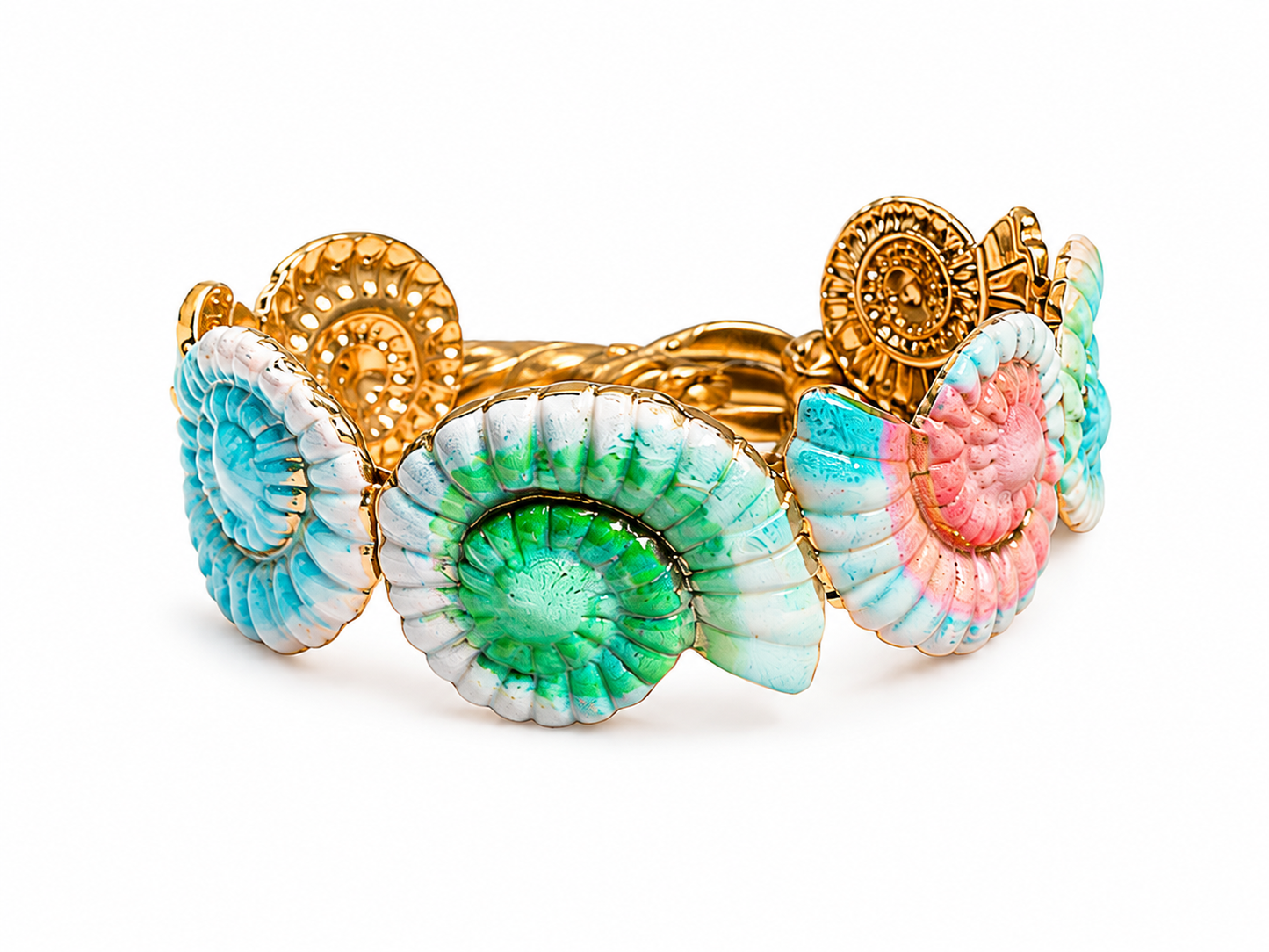 Pastel Seashell Gold Statement Cuff Bracelet