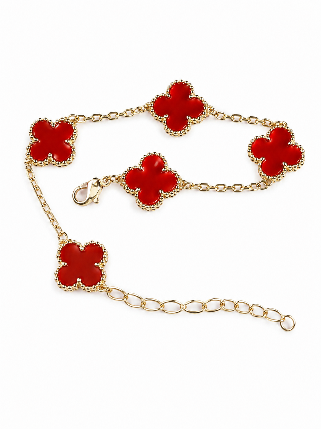 Red Clover Charm Bracelet – Gold-Tone Designer-Inspired