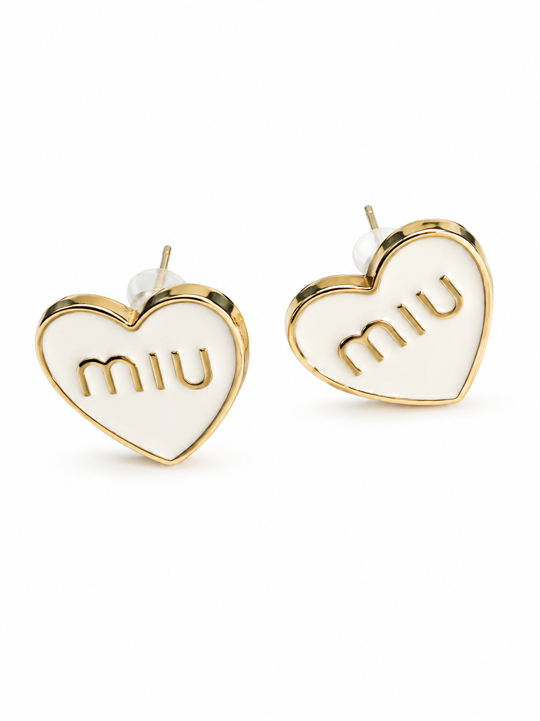 Designer-Inspired Heart Stud Earrings – White & Gold