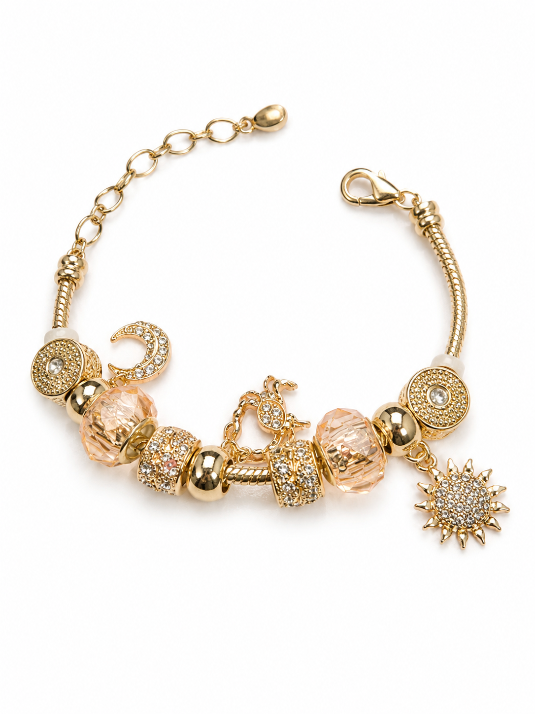 Celestial Charm Bracelet – Gold-Tone Crystal Beaded Bracelet