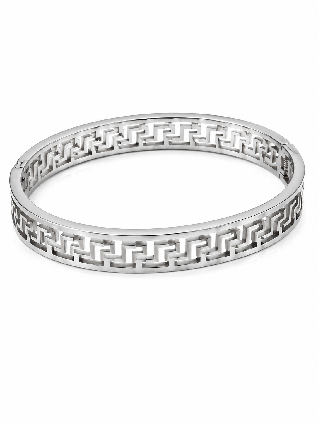 Gold-Tone Greek Key Bangle Bracelet – Classic Geometric Cutout Design