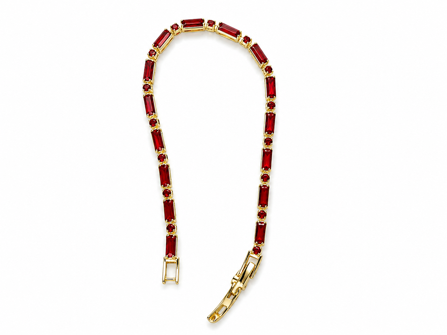 Ruby Red Baguette Gold-Tone Tennis Bracelet