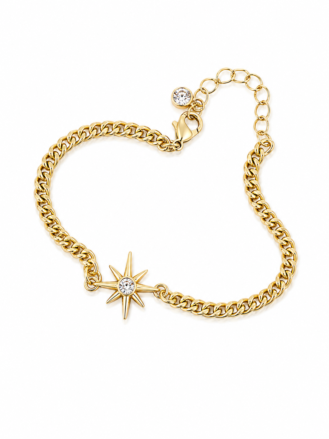 Gold Starburst Crystal Chain Bracelet