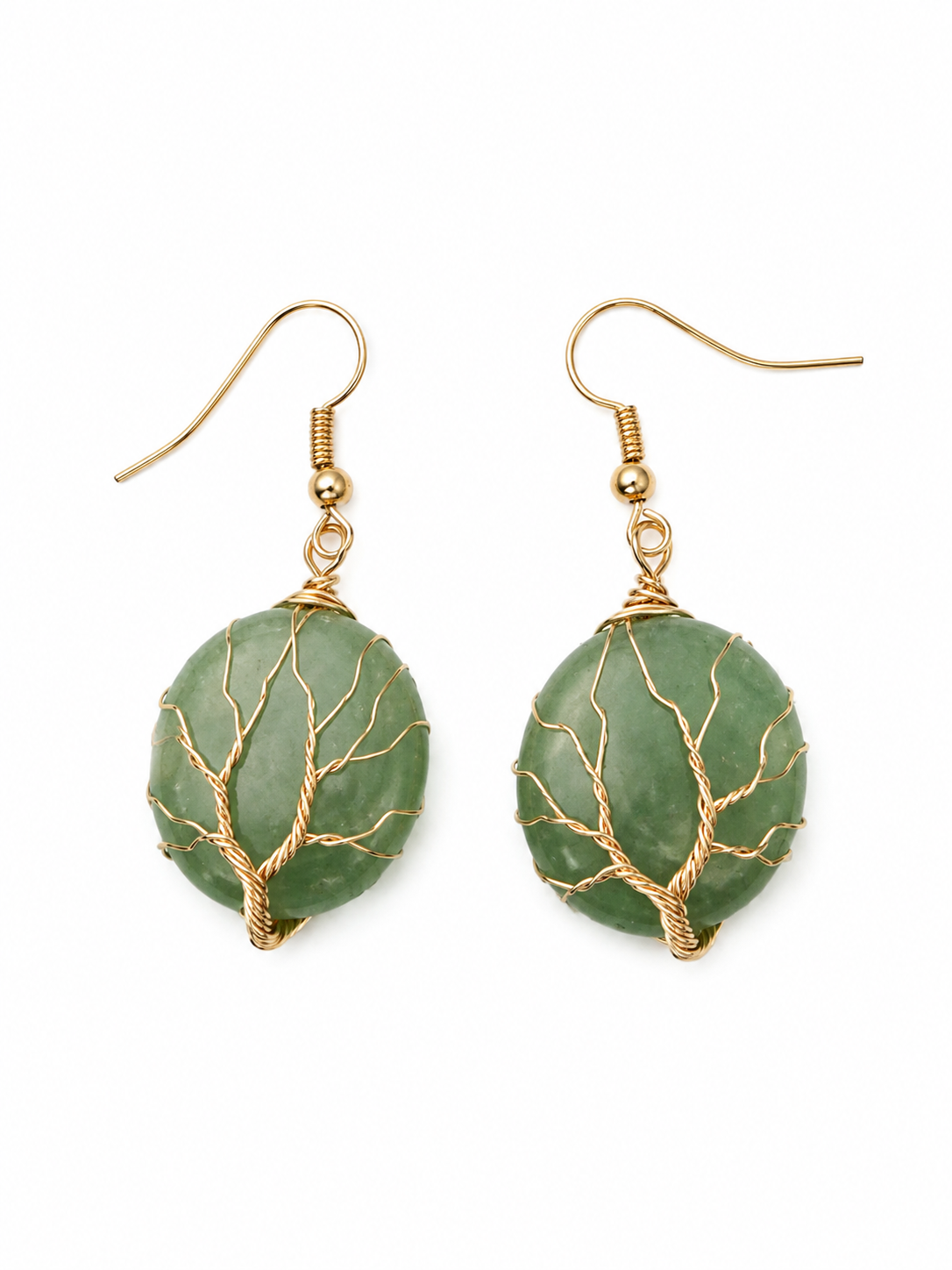 Green Tree of Life Stone Drop Earrings