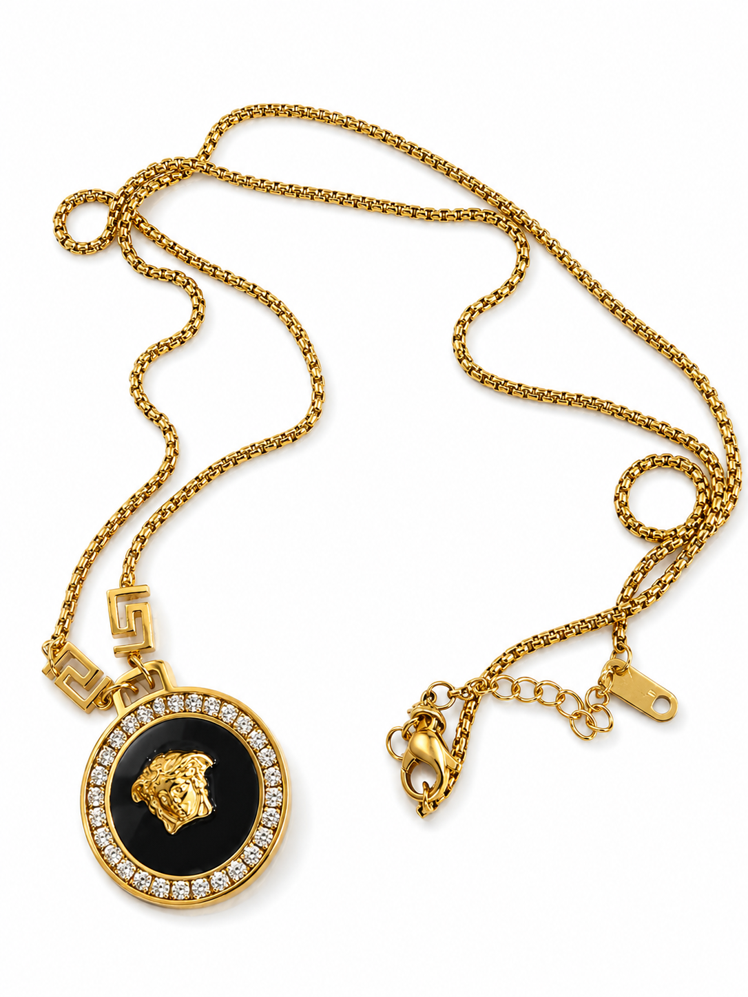 Black Medallion Gold-Tone Pendant Necklace