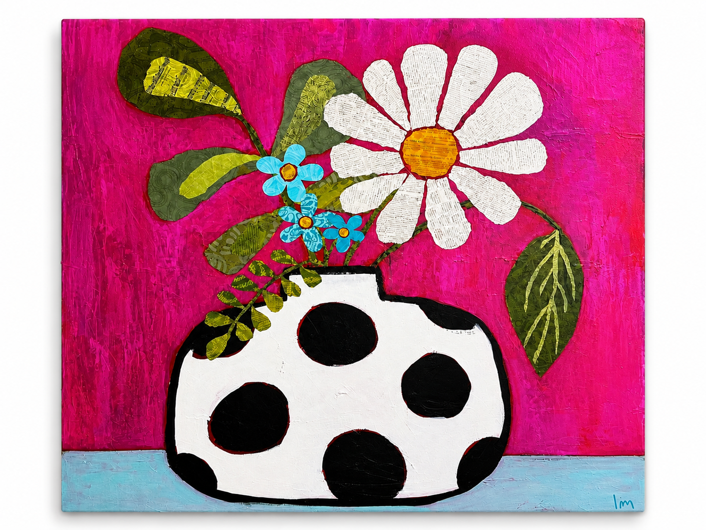 Pink Floral Polka Dot Vase Refrigerator Magnet