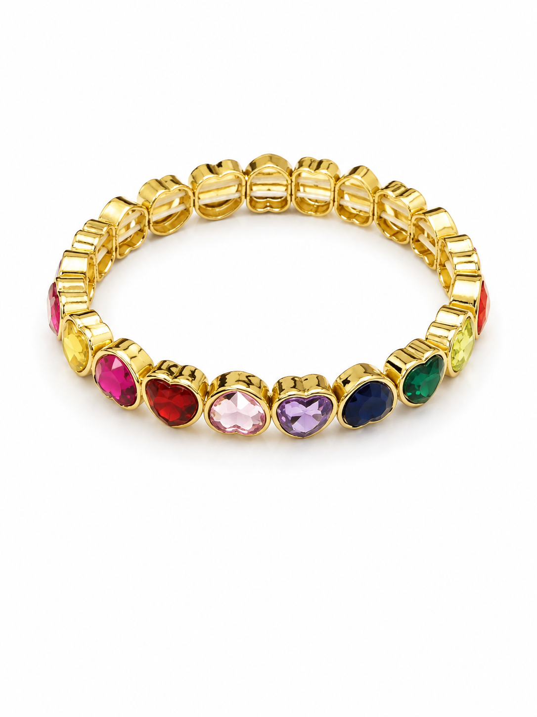 Rainbow Heart Gemstone Gold-Tone Stretch Bracelet