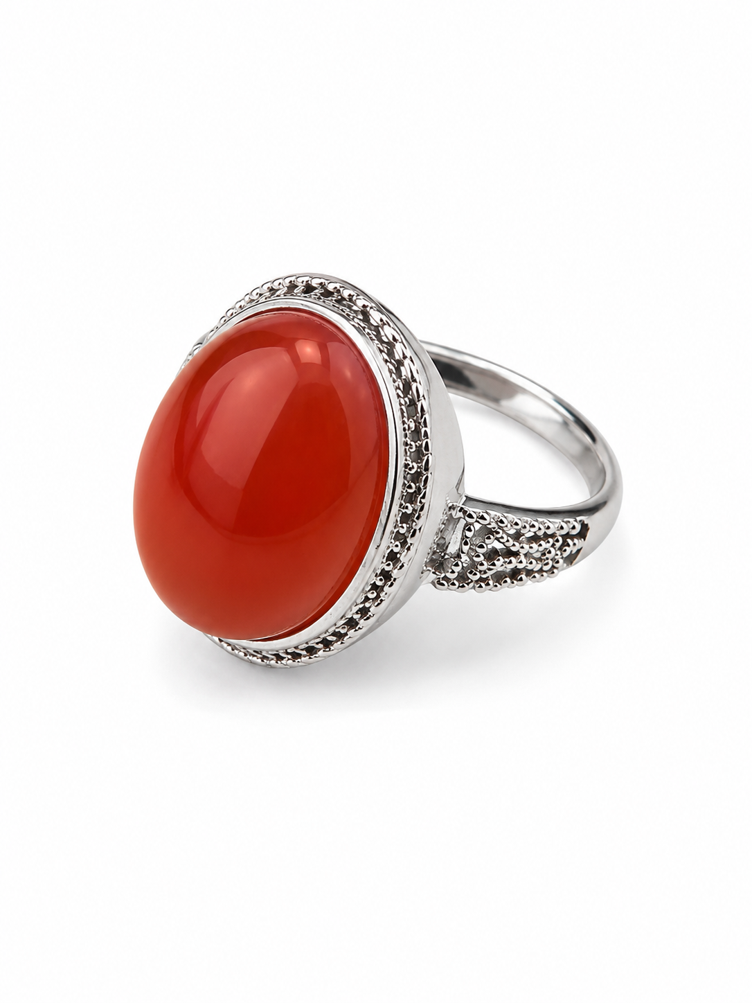Adjustable Stainless Steel Carnelian-Style Statement Ring