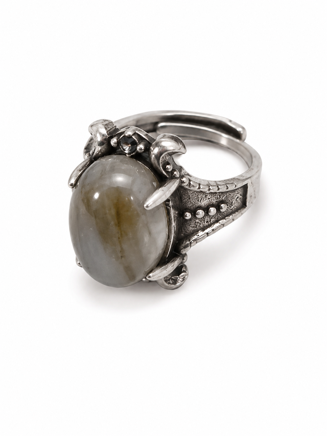 Adjustable Stainless Steel Gray Stone Statement Ring