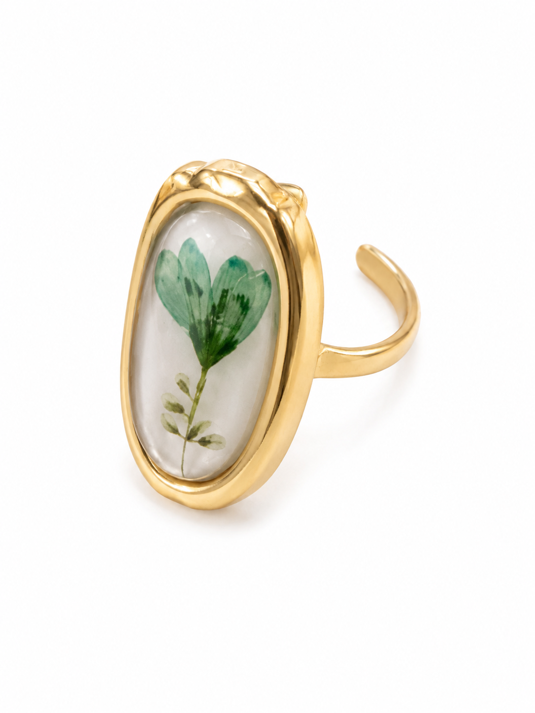 Non-Tarnish Gold Botanical Resin Adjustable Ring