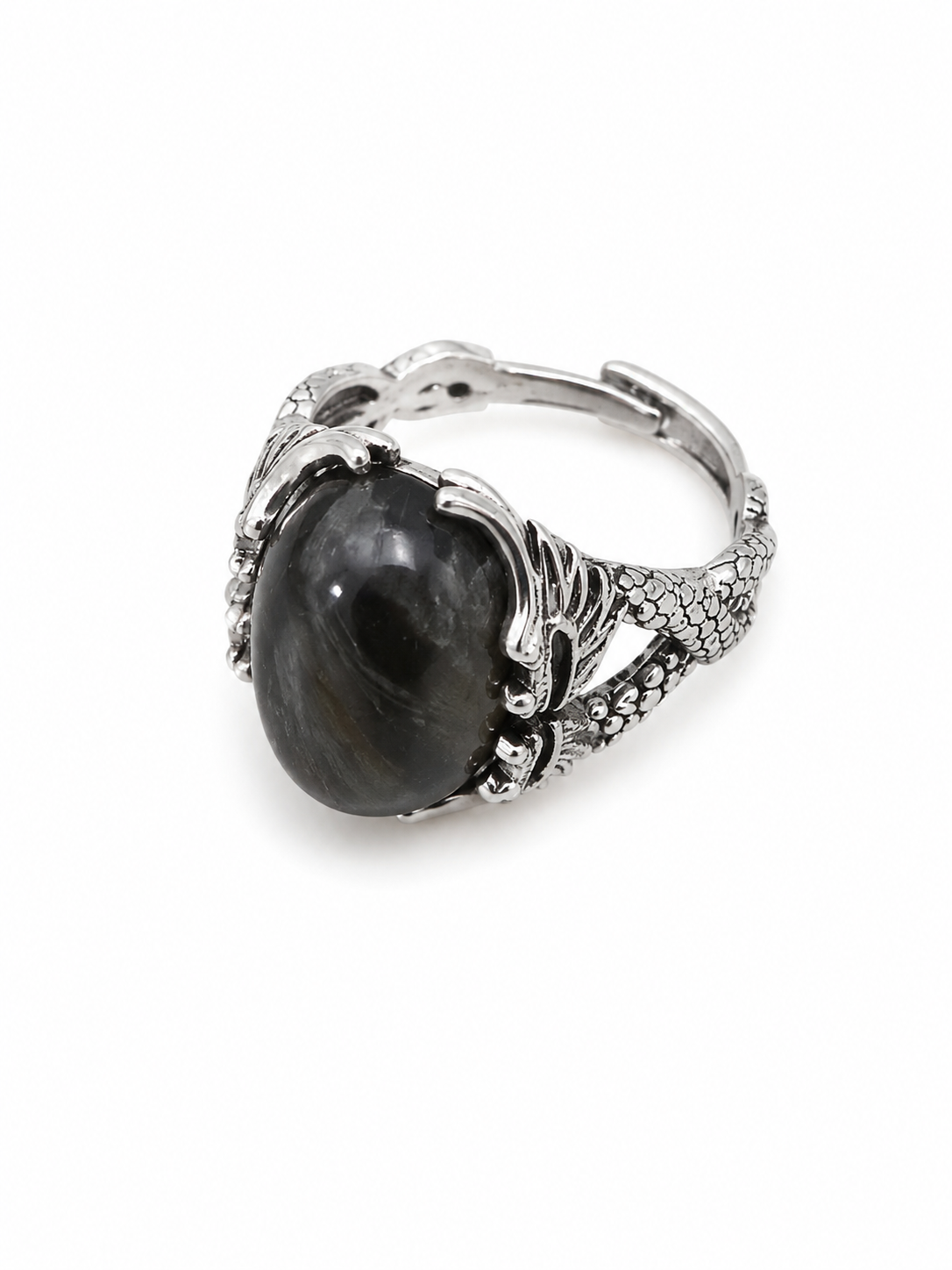 Vintage Black Stone Adjustable Stainless Steel Statement Ring