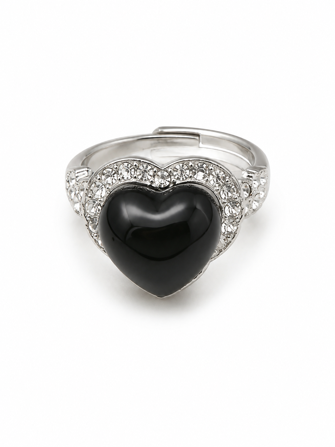 Black Heart Crystal Halo Adjustable Ring